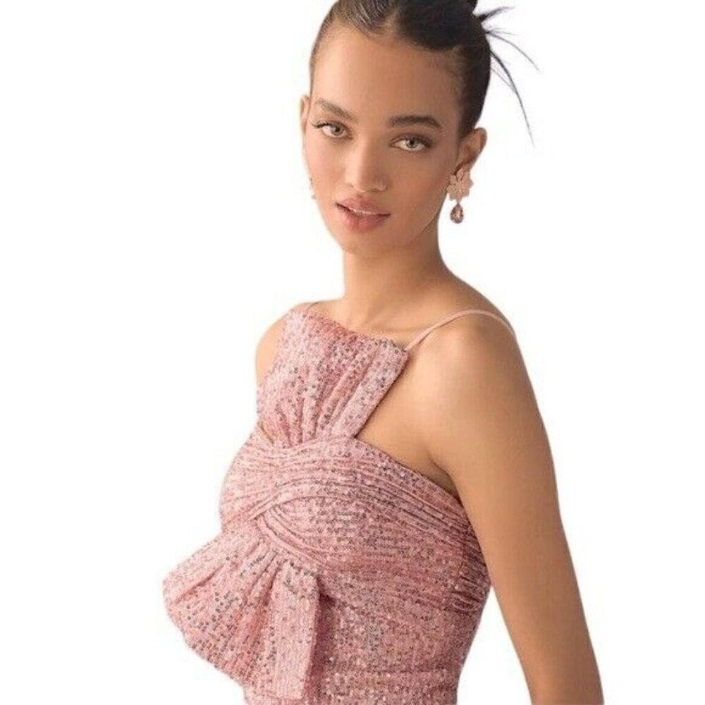 ANTHROPOLOGIE MAC DUGGAL Sequined Faux Bow Column Gown Pink Sequin Size 6 NEW - Picture 6 of 14